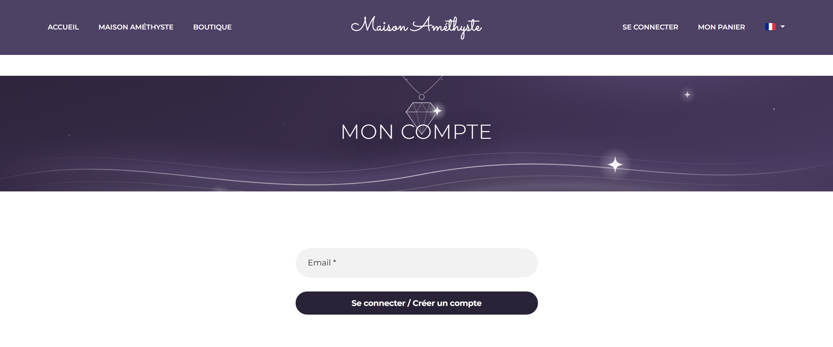 Page Mon compte : un champ Email et le bouton Se connecter / Créer un compte
